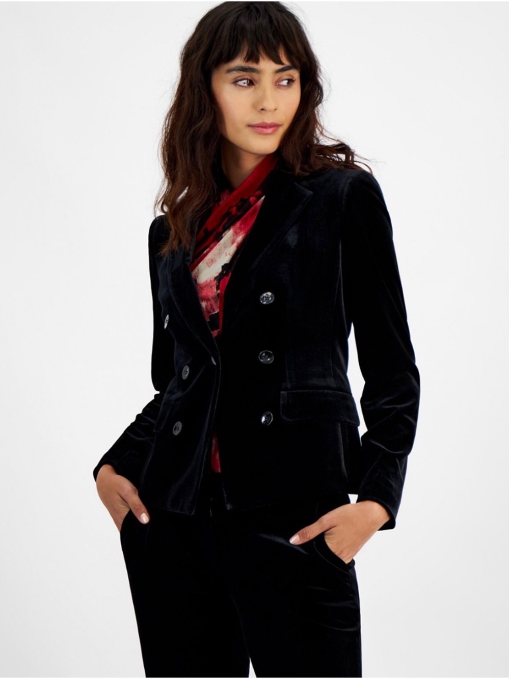 Bar III Women's Velvet One-Button Blazer
